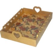 تصویر سینی چوبی طرح دار، کف ترنسفر با رزین، سین طلایی ، دستساز| کرج لند 