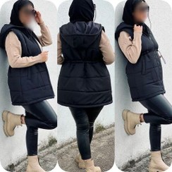 تصویر پافر زنانه کوتاه مموری پشم شیشه دار جلو زیپ دار کلاهدار کمر گت دخترانه زنانه پاییزه زمستانه ، پافر زنانه 