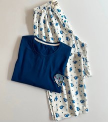 تصویر ست تیشرت شلوار زنانه نخپنبه عروسکی کد ۰۴ رنگ آبی 