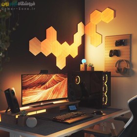 تصویر پنل روشنایی شش ضلعی هوشمند 13 تکه نانولیف طرح چوب Nanoleaf Elements Hexagons Wood Look Starter Kit (13 Panels) 