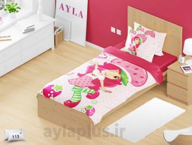 تصویر ست روتختی دخترانه طرح دختر توت فرنگی 4 تکه کد 113 Bedding set for girls, strawberry, code 113