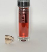 تصویر ماگ دمنوش پیرکس دوجداره استوانه درب پیچی صافی دار 