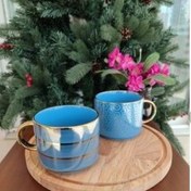 تصویر ماگ فنجان, مادام کوکو،رنگ آبی و طلایی،زیبا و شیک، ۴۵۰ میل، دوعدد،،مدل Madame Coco Palis 