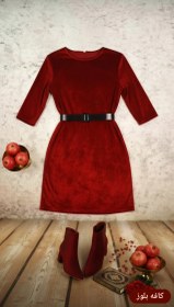 تصویر پیراهن مخمل قرمز 