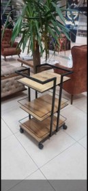 تصویر ترولی فورتیک آرایشگاهی سه طبقه چرخ دار دررنگ بندی طبقه سفیدومشکی ام دی اف 