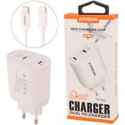 تصویر شارژر دیواری فست شارژ Arson AN-W02 4A PD QC3.0 20W + کابل تبدیل تایپ سی Arson AN-W02 4A PD QC3.0 20W Wall Charger With Type-C Cable