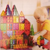 تصویر بلوک‌های ساختمانی کاشی‌های مغناطیسی، اسباب‌بازی‌های آهن‌ربایی برای کودکان، اسباب‌بازی‌های آموزشی مورد تأیید STEM، پازل‌های آهن‌ربایی سه‌بعدی بلوک‌های انباشته برای دختران پسر، مگنت تایل،ست کلاسیک ۶4 عددی 