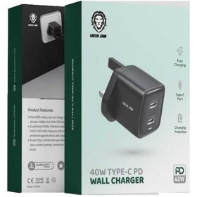 تصویر آداپتور سه پین 40 وات با دو پورت تایپ سی گرین Green Lion 40W Type-C PD Wall Charger مدل GN40W2PDWC 