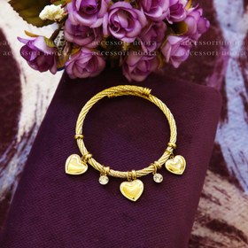 تصویر دستبند النگویی آویز دار مدل سه قلب کد 195 Bracelet with hanging bangle model, three hearts, code 195