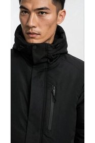 تصویر کاپشن پارکا و کت زمستانی کلاهدار ضد باد با پوشش فیبر ژل مشکی مردانه جیب داخلی D1fference 