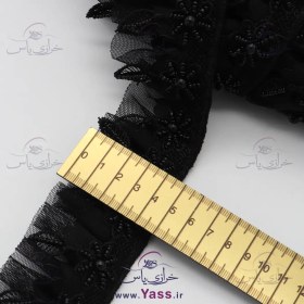 تصویر نوار گیپور مشکی ۵ سانت مروارید و منجوق دوزی 