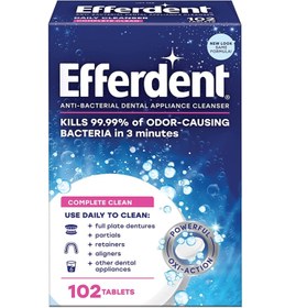 تصویر قرص تمیزکننده دندان مصنوعی ضد باکتری اصل با تعداد 102 عدد برند efferdent Anti-Bacterial Dental Appliance Cleanser 102 Tablets