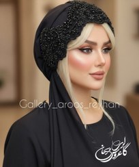 تصویر توربان مشکی حاشیه دانتل شالدار 