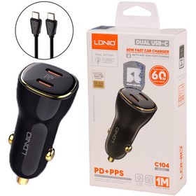 تصویر شارژر فندکی الدینیو Ldnio C104 توان 60 وات Ldnio C104 car charger with type c cable