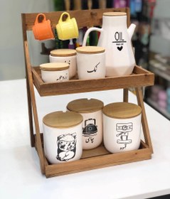 تصویر استند ۲ طبقه آویزدار چوبی 