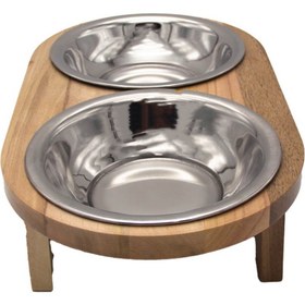 تصویر ظرف آب و غذای چوبی دوقلو مخصوص سگ و گربه پرس پت Perspet Food and Water Bowl for Cats and Dogs