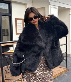 تصویر کت خز زنانه زرشکی سایز آزاد 