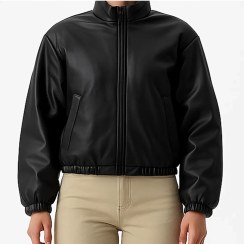 تصویر کاپشن چرم مشکی 