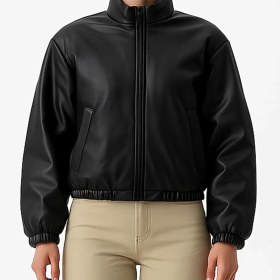 تصویر کاپشن چرم مشکی 