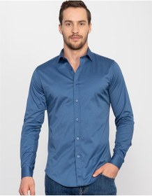 تصویر پیراهن مردانه ساتن ساده لی‌کرا با فیت اسلیم برند tudors Slim Fit Lycra Plain Satin Men's Shirt