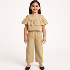 تصویر ست بلوز و شلوار دخترانه مدل دلبر رنگ کرم 