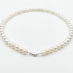 تصویر گردنبند مروارید اصل پرورشی ۸ میلیمتر سفید 8mm white freshwater pearl necklace