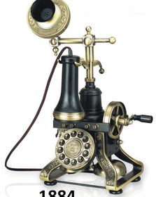 تصویر تلفن طرح قدیمی مدل تک گوشی، تلفن رومیزی با شماره گیر چرخشی کد 1884 