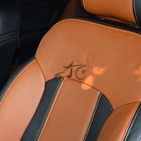 تصویر روکش صندلی چری تیگو 5 چرم فابریک رنگ مشکی و پرتغالی 