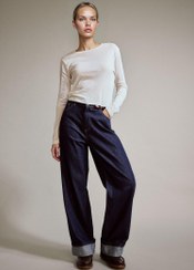 تصویر شلوار جین وایدلگ زنانه سرمه ای دفکتو 