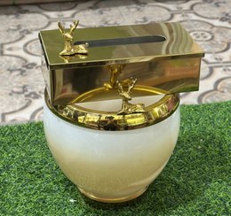 تصویر سطل و دستمال استیل و شیشه دو پوست کرم 