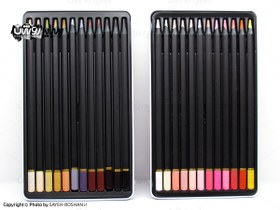 تصویر مدادرنگی 24 رنگ ام کیو طیف رنگ بدن روشن و تیره جعبه فلز ا MQ 24 Color Pencils MQ 24 Color Pencils