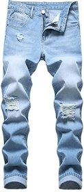 تصویر شلوار مردانه HOBTEC Menchinopants، شلوار جین باریک مردانه با سوراخ های پاره و بدون کشش، شلوار جین رنگ روشن سایز بزرگ (سایز: 36) 