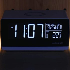 تصویر ساعت و شارژر وایرلس مومکس مدل Momax QClock Digital Clock QC1CNW 