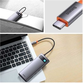 تصویر هاب 8 پورت USB-C باسئوس مدل WKWG050013 تیتانیومی هاب لپ تاپ USB Type-C 8 باسئوس تیتانیوم