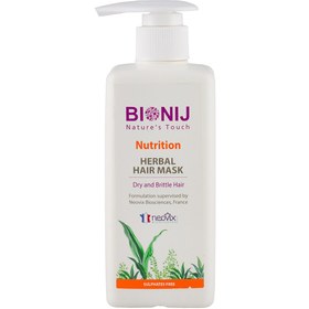 تصویر ماسک مو پمپی بیونیج مدل Nutrition مناسب موهای خشک و شکننده Bionij Nutrition Herbal Sulphates Free Hair Mask 300 ML