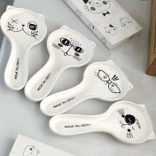 تصویر جا قاشقی سرامیکی طرح گربه 