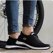 تصویر کتونی کشبافت اسکیچرز مشکی سفید طوسی جورابی زنانه کتونی ونس اسپرت ( 4200 ) 