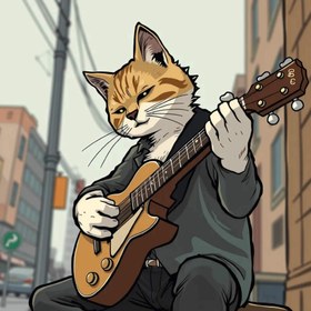 تصویر کاور کوسن گربه گیتاریست Square Cushion Cover cat