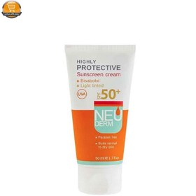 تصویر کرم ضد آفتاب نئودرم رنگی مدل هایلی پروتکتیو پوست خشک و نرمال  SPF50 Highly Protective  Neuderm Sunscreen normal to dry skin Tinted SPF50 Cream 50ml