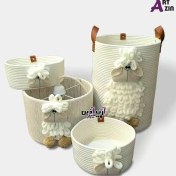 تصویر سرویس سیسمونی دخترونه کامل اتاق نوزاد دختر قیطان دوزی 4 تکه طرح عروسک ببعی - کد: 879 