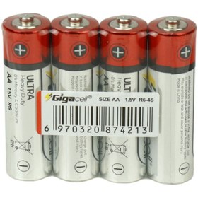 تصویر باتری قلمی گیگاسل Gigacell Ultra Heavy Duty R03 1.5V AA بسته 4 عددی شرینک Gigacell Ultra Heavy Duty AA R03 Batteries 4pcs