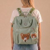 تصویر کوله پشتی لوازم نوزاد تدی کانگومام چرم مصنوعی ضد تعریق جاپستونکی دار سبز 