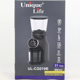 تصویر آسیاب قهوه یونیک مدل UL-CG019B با تیغه مخروطی استیل 