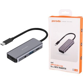 تصویر هاب 4 پورت تایپ سی به USB 3.0/HDMI/AUX/Type-C پرودو مدل PD-41CHB Porodo PD-41CHB Type-C To USB 3.0/HDMI/AUX/Type-C PD Hub