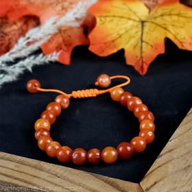 تصویر دستبند عقیق پرتقالی Orange agate سنگ طبیعی اصل (تراش گرد) 