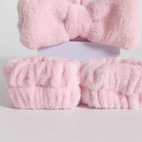 تصویر ست هدبند و مچ بند حوله ای تری - مرجانی Facial headband and wristband