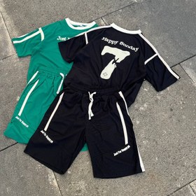 تصویر ست تیشرت و شلوارک - کرم مشکی / 2xl 