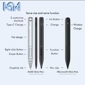 تصویر قلم AGW مدل Slim Pen Plus شارژی مناسب تمامی محصولات مایکروسافت سرفیس 