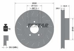 تصویر دیسک ترمز جلو تکستار کد 92165003 مخصوص مرسدس بنز C-180 Kompressor , C-200 Komressor , C-200 NGT با کد اتاق W204 