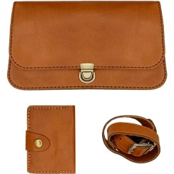 تصویر ست کیف مدارک دوشی زنانه و کیف کارت چرم 